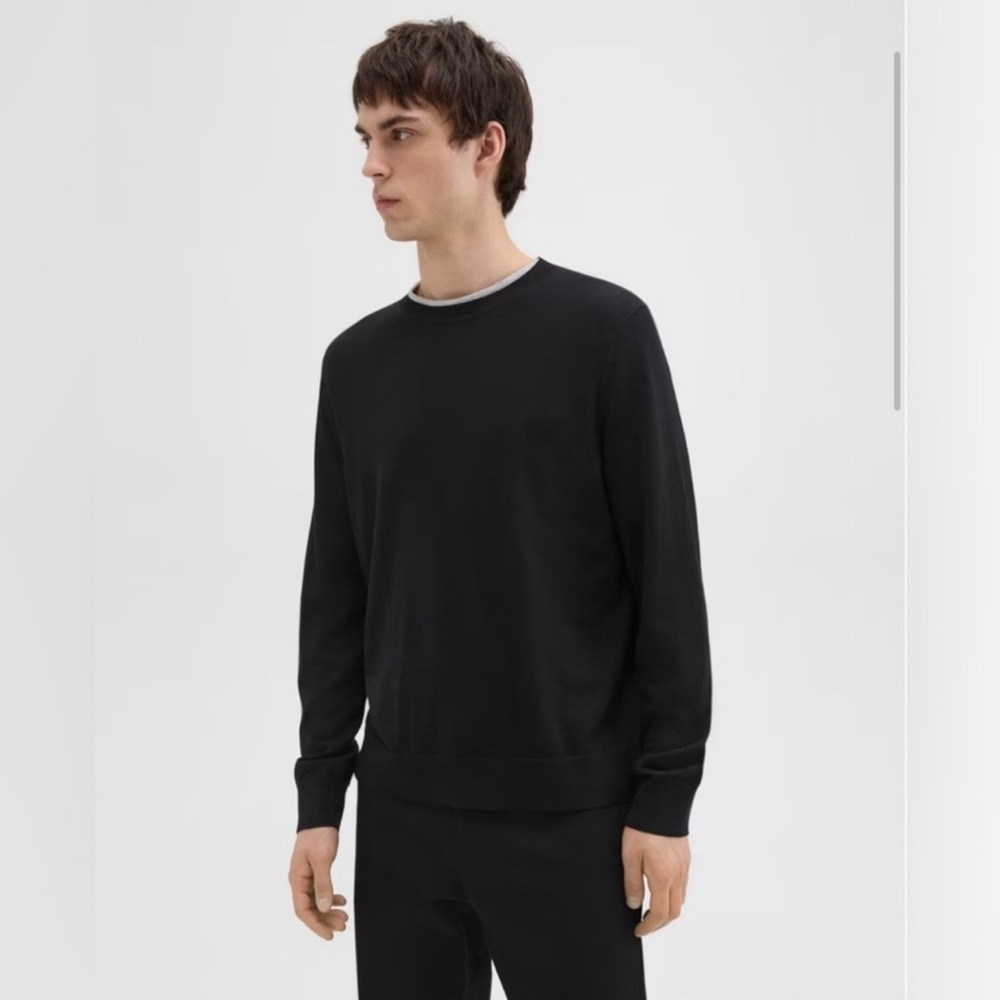 Theory Regal Wool Crewneck Sweater Mens L Black Pullover Lightweight